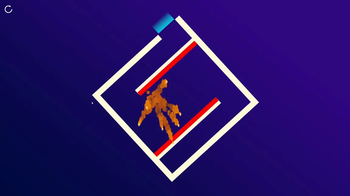 Maze Twister gameplay: an orange ball pinched between two red bar-shaped walls inside a purple maze